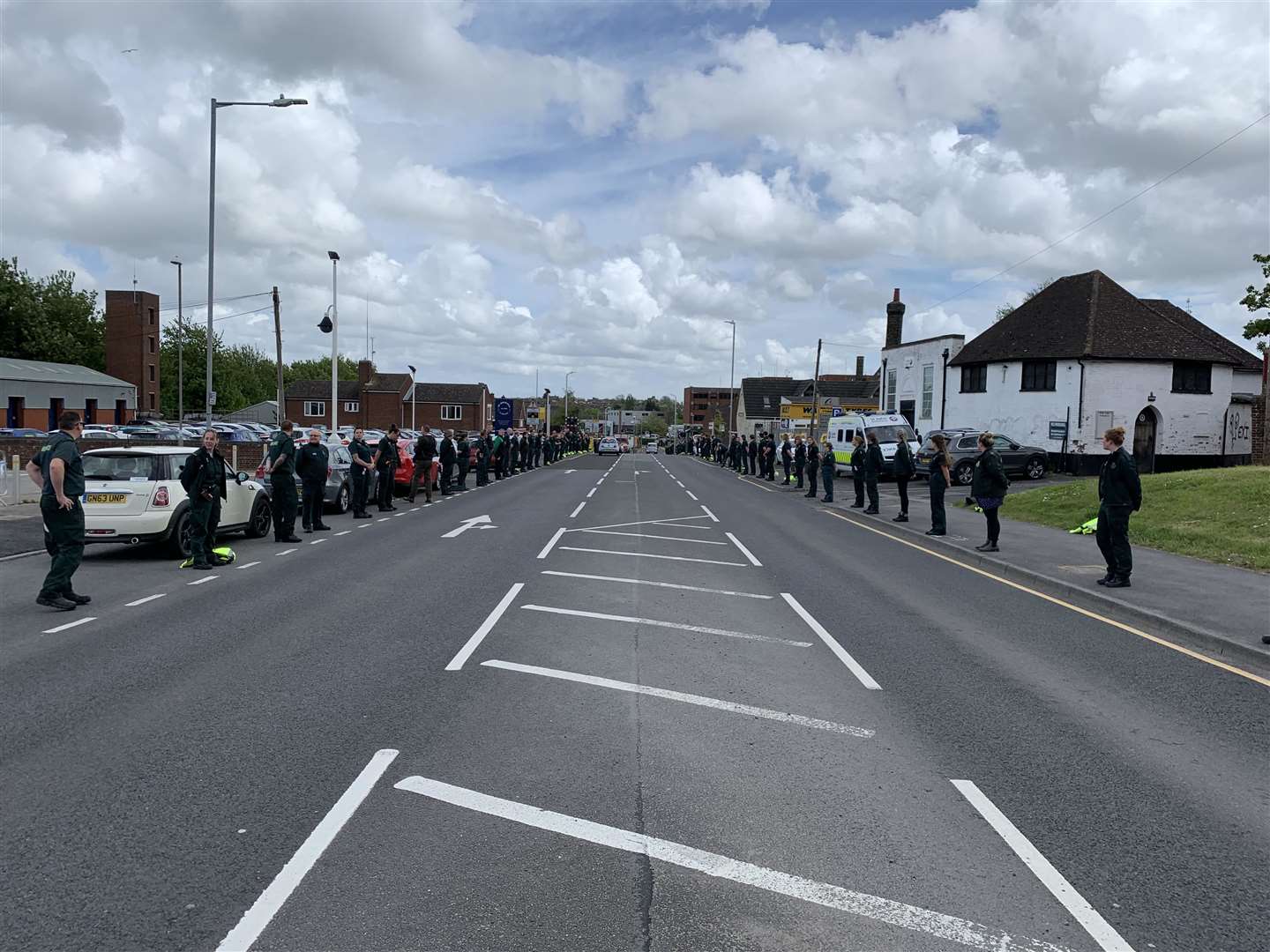 Paramedics formed a guard of honour for the funeral procession of Rhod Prosser in Sittingbourne
