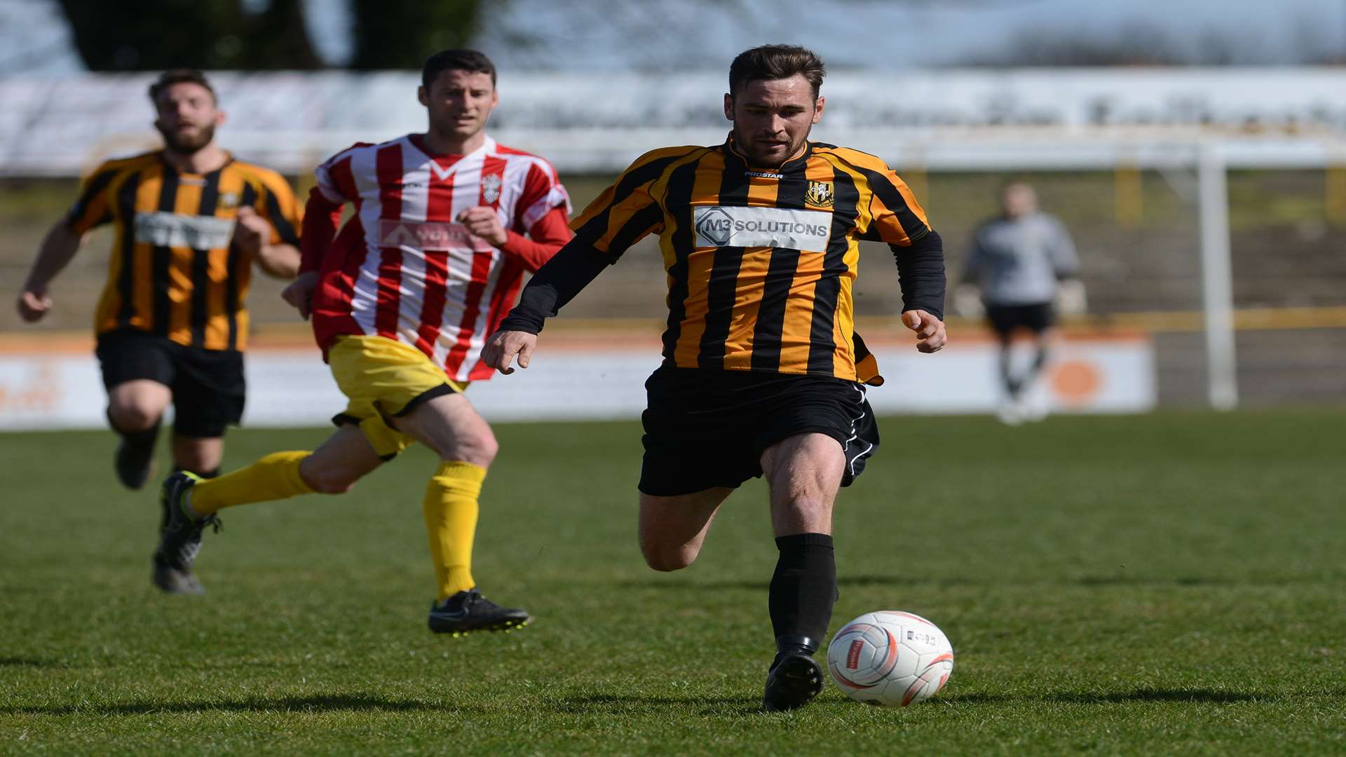 Ronnie Dolan on the run for Folkestone during their 2-0 win over Redhill Picture: Gary Browne