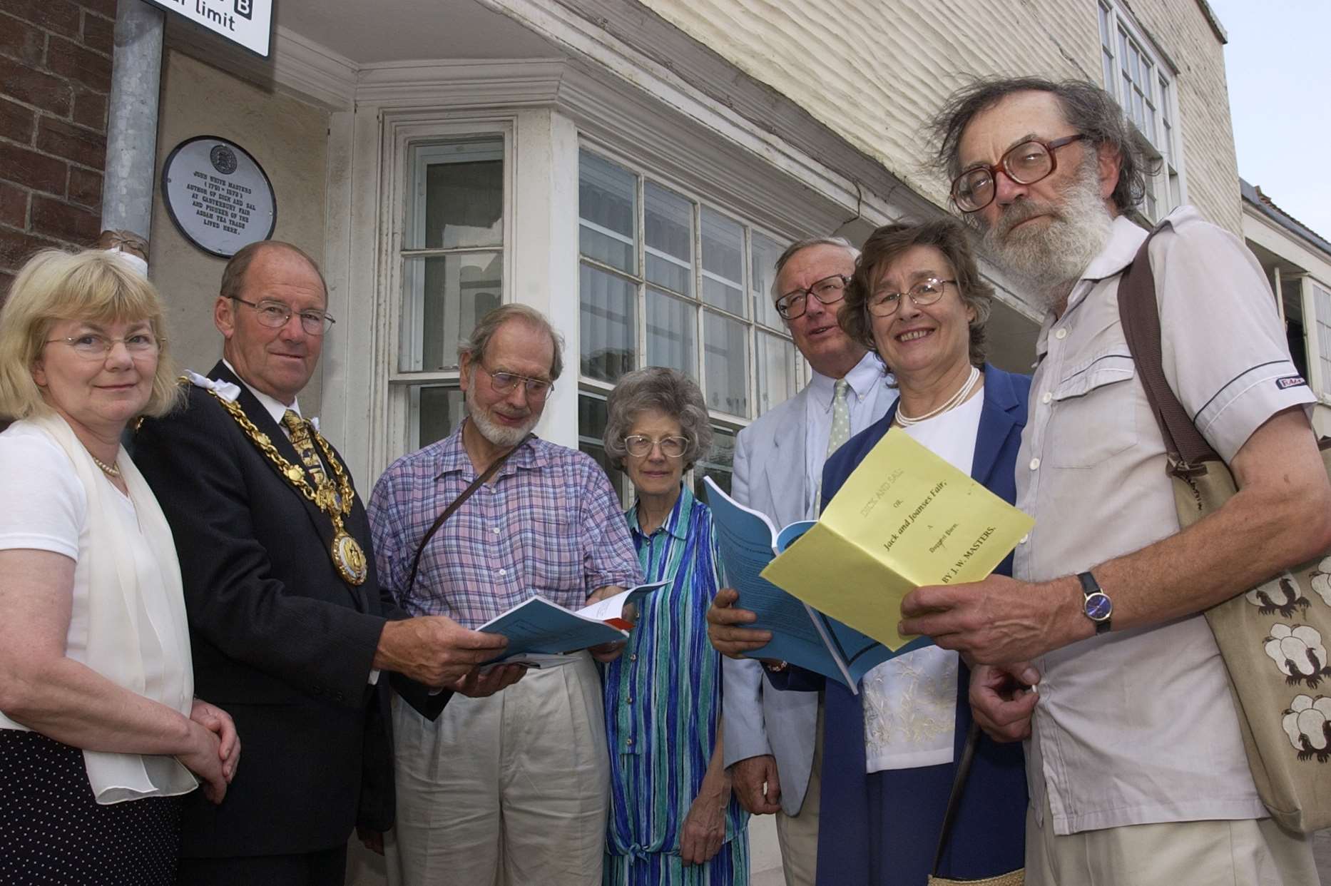 Arthur with the former mayor, mayoress and others, unveiling of a plaque in Court Street in 2002