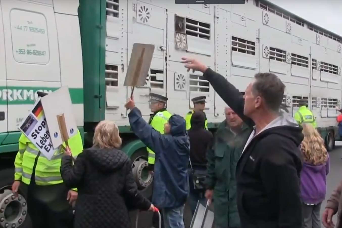 About 40 people were protesting at Ramsgate Port today about live animal exports