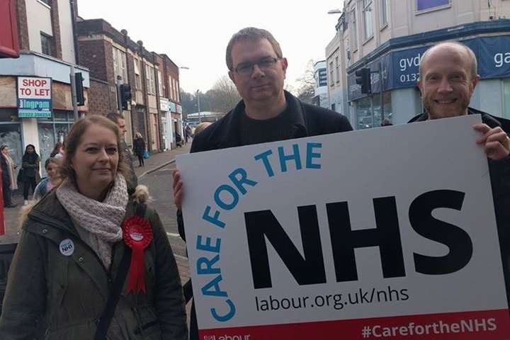 Dartford Labour Cllr Jonathon Hawkes (centre) during the party's recent 'Save the NHS' campaign day