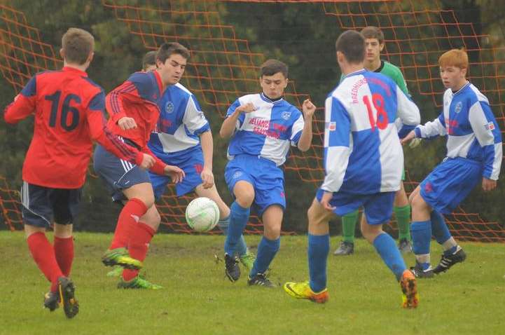 Bredhurst Juniors on the defensive against Swallows in Under-18 Division 2. Picture: Steve Crispe