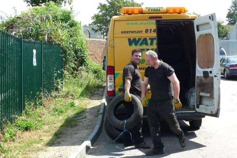 Watling Tyres removing flytipped tyres.