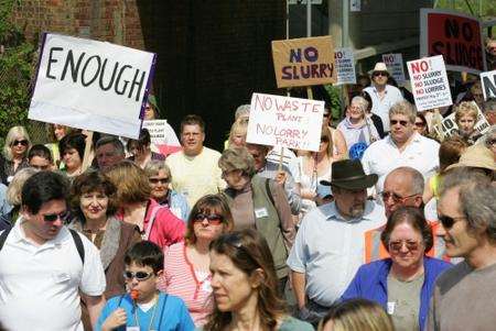 Villager protest against the lorry park and sludge depot proposals at Sellindge