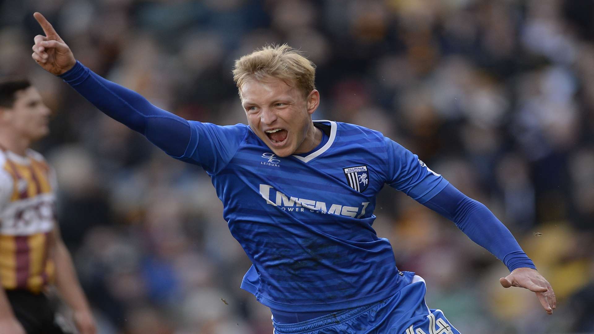 Josh Wright wheels away after claiming Gills' opening goal on Saturday Picture: Ady Kerry