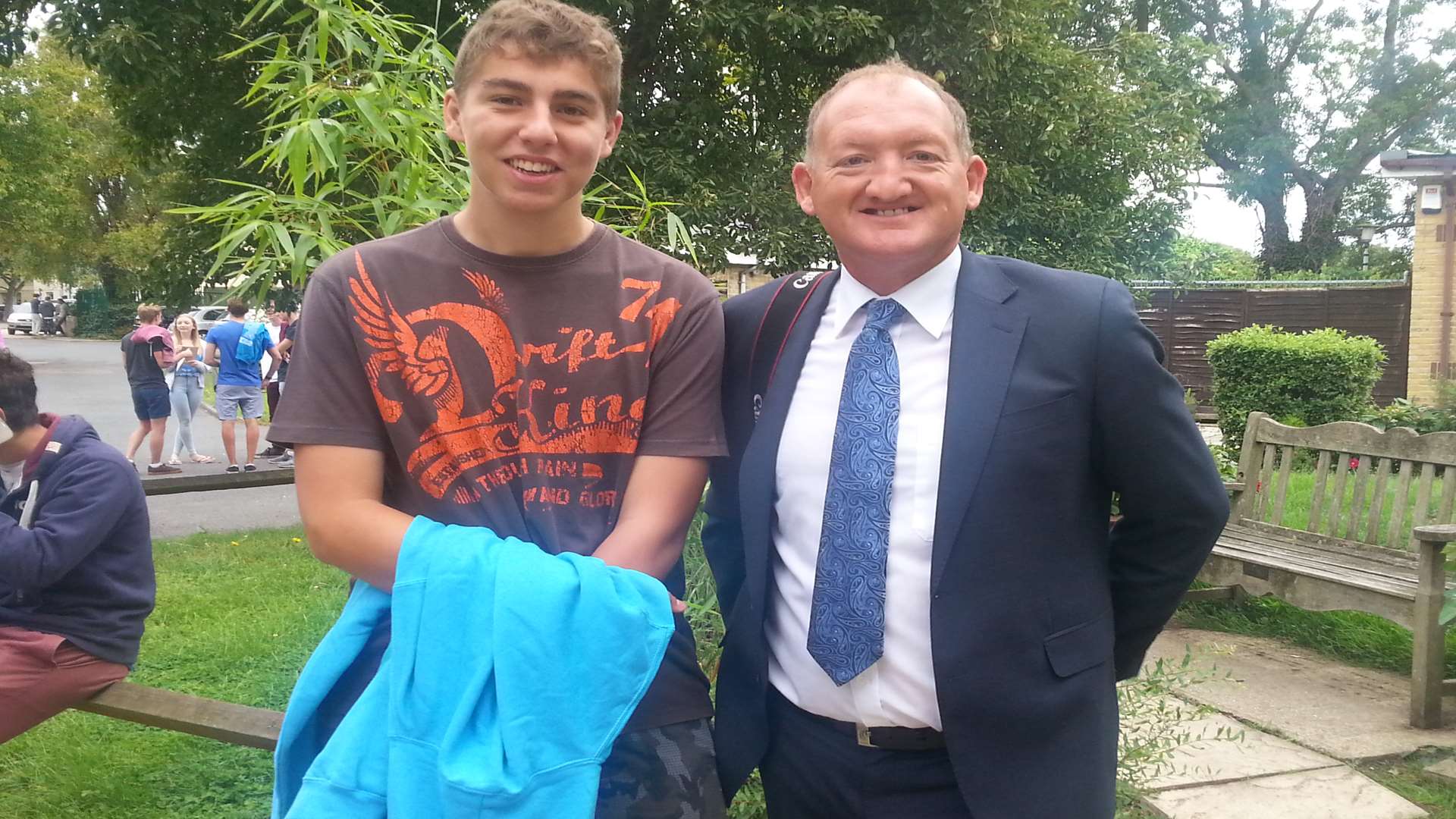 Matt Bamber, who achieved an A* and three As and is off to Bath, pictured with head teacher David Anderson