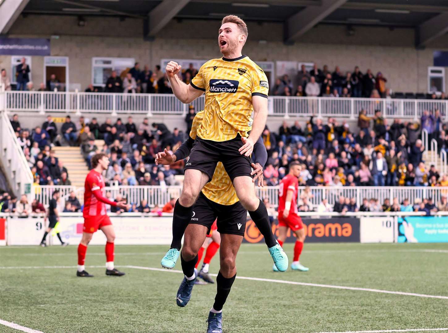 George Fowler celebrates after giving Maidstone the lead against Welling. Picture: Helen Cooper