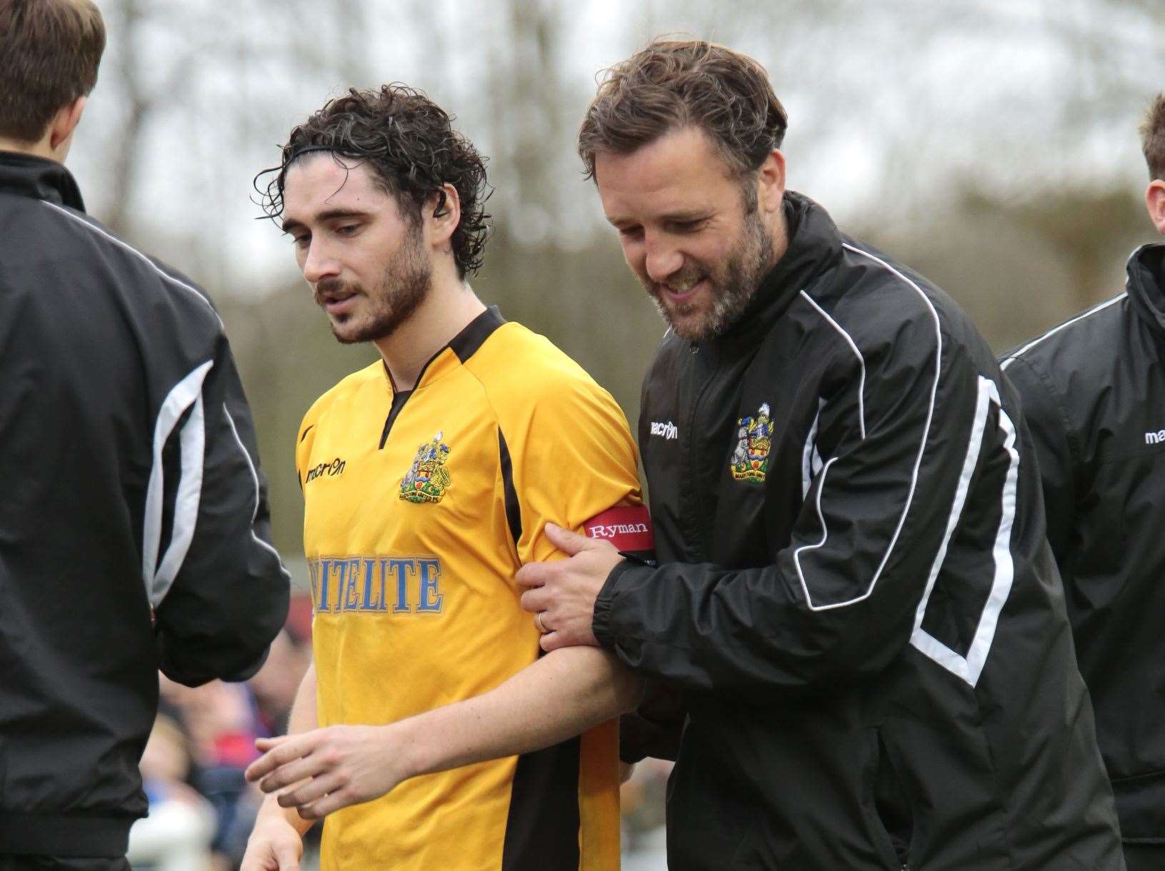 Alex Brown with former Maidstone manager Jay Saunders Picture: Martin Apps