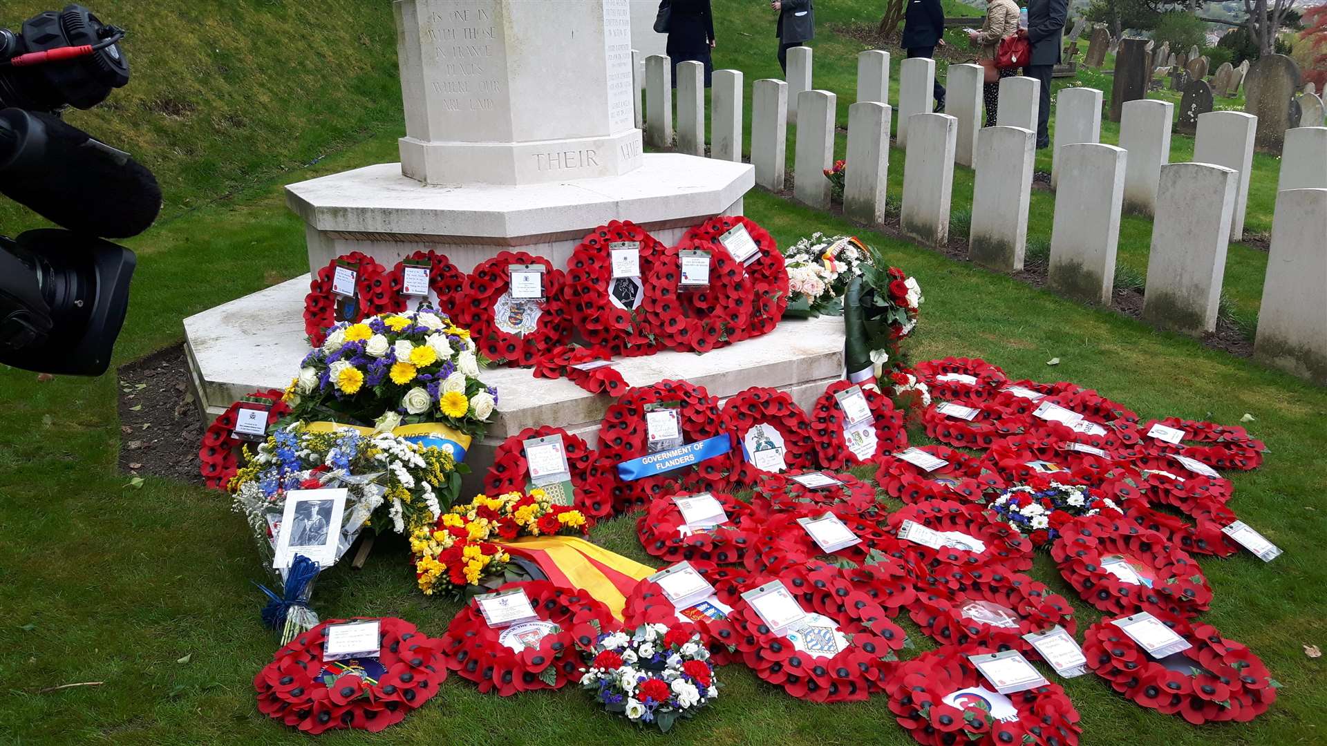 The wreaths laid at the cemetery's raid memorial