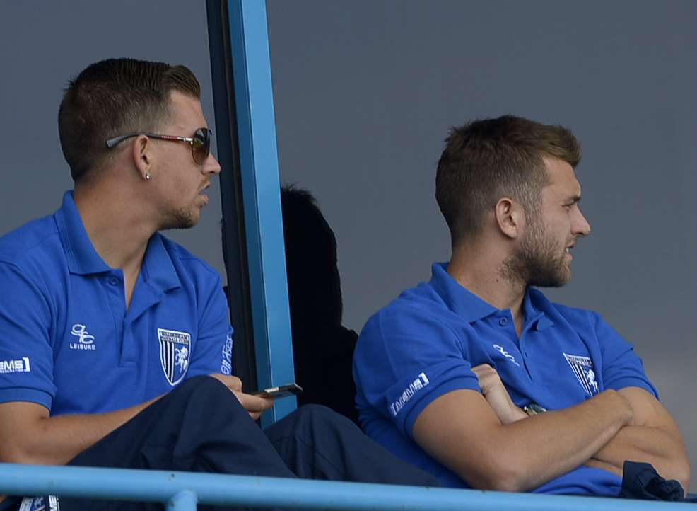 Injured pair Cody McDonald and Doug Loft watch from the stands last Saturday Picture: Barry Goodwin