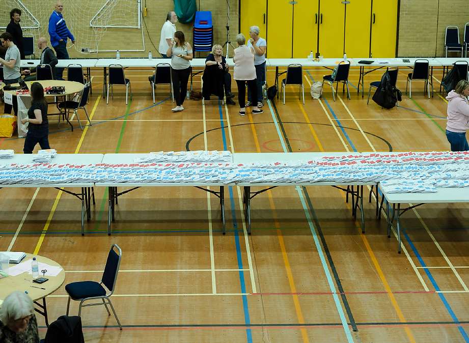 The ballot papers being laid out before the declaration. Picture: Andy Payton.