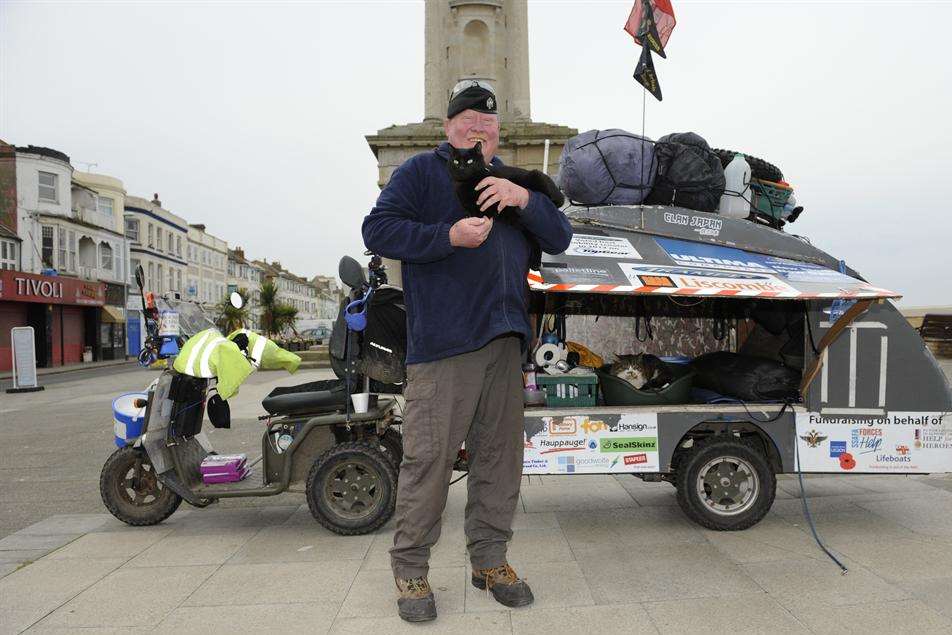 Mark Newton is touring Britain's coastline on his mobility scooter to fundraise for five charities.