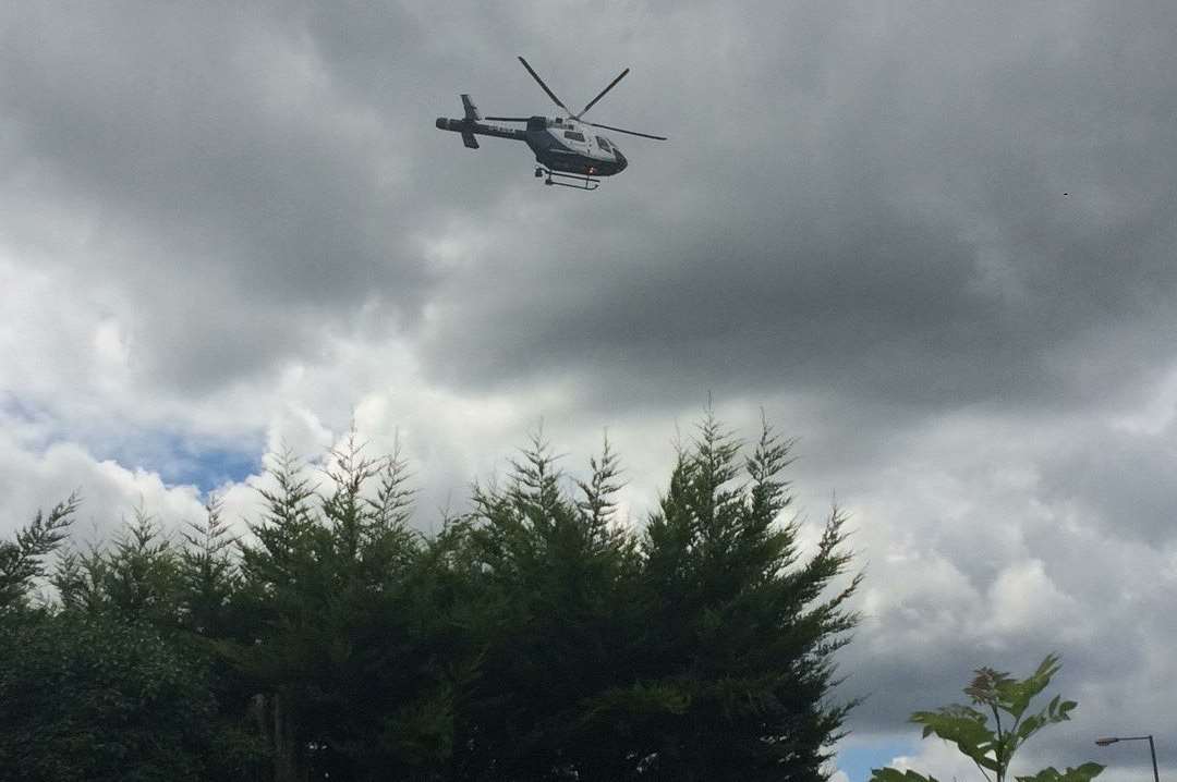 The second of two helicopters seen taking off from Bracton Lane/Bexley Park after the alleged attacks. Picture: Jonjo Heuermann
