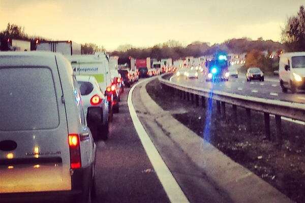 Delays on the M20 after an overturned van
