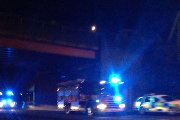 Emergency services at the bridge where Nicholas Baker was found hanged