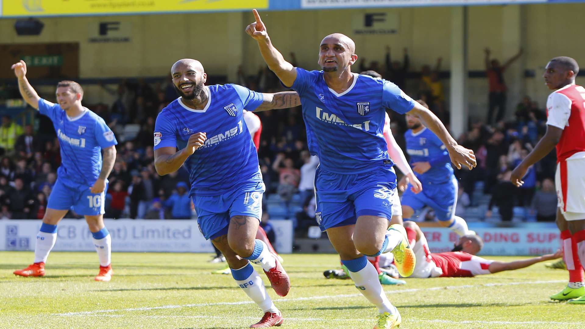 Zesh Rehman celebrates after Alex Cairns' own goal gave Gills the lead Picture: Andy Jones