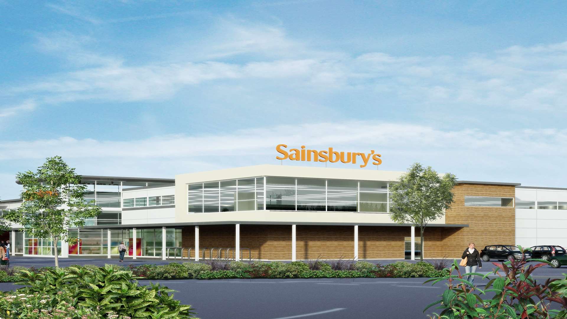 A computer-generated image of the Sainsbury's supermarket planned for the Medway City Estate
