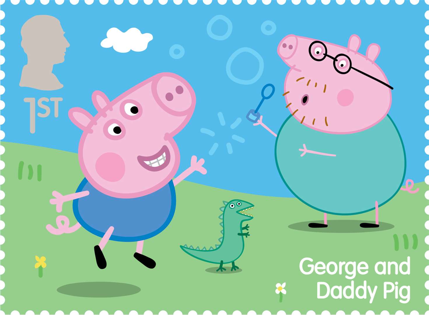 Brother George and Daddy Pig are included in the new stamps. Image: Royal Mail.