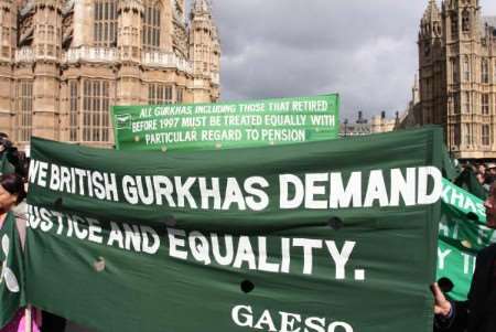 The Gurkhas have won a landmark victory at the High Court - this picture shows banners at a protest in London in March. Picture: Chris Denham