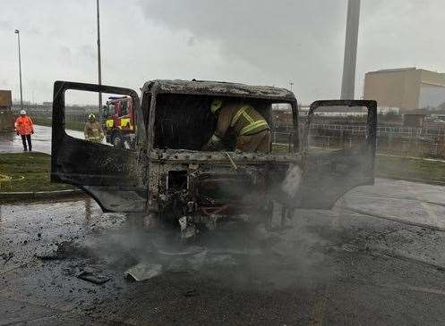 Firefighters tackled the blaze in an engine compartment of a tanker cab