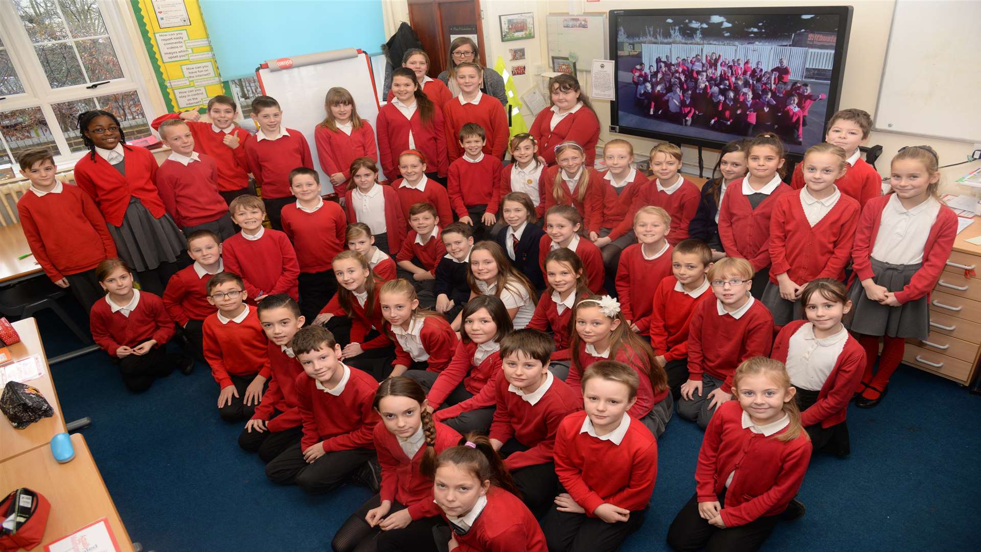 Children at Queenborough Primary School who have made a YouTube video miming along to Ed Sheerhan's Talking Out Loud for charity
