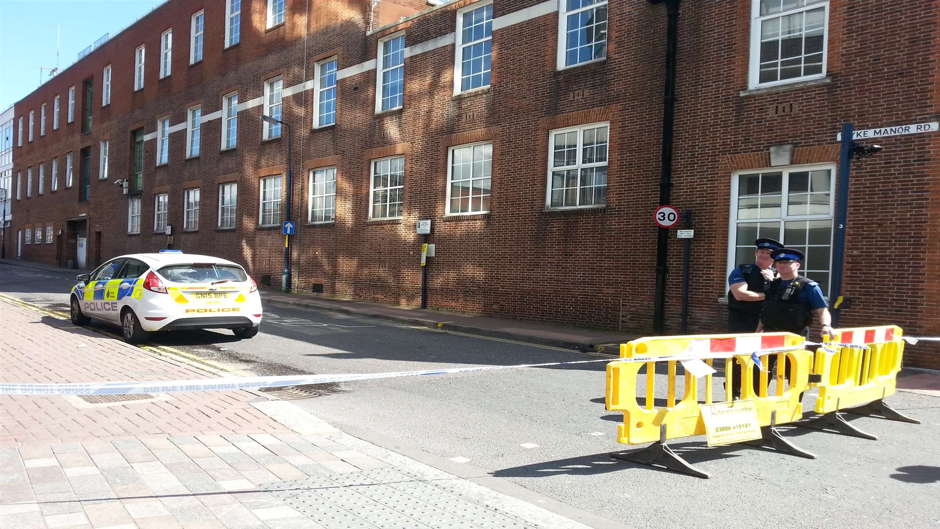 Wyke Manor Road next to Caffe Nero was initially closed, but has now been reopened
