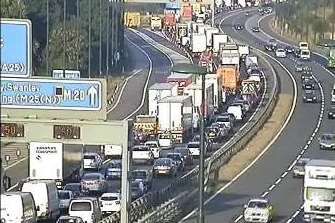 Delays on the M20 following a lorry fire on the M26. Picture: Highways Agency
