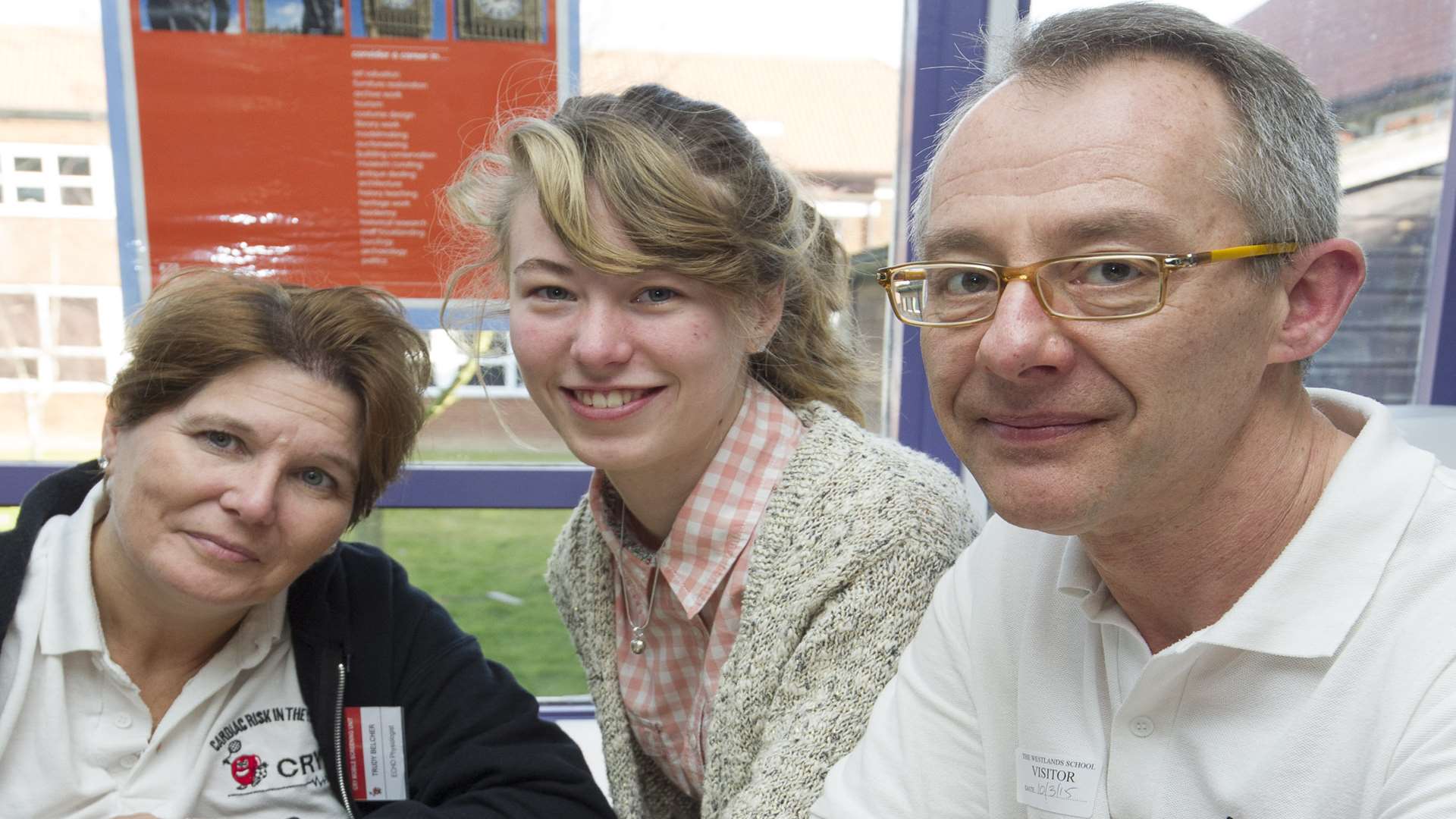 Physiologist Trudi Belcher, student Shona Callaghan, 18, and family screening manager Tony Hill