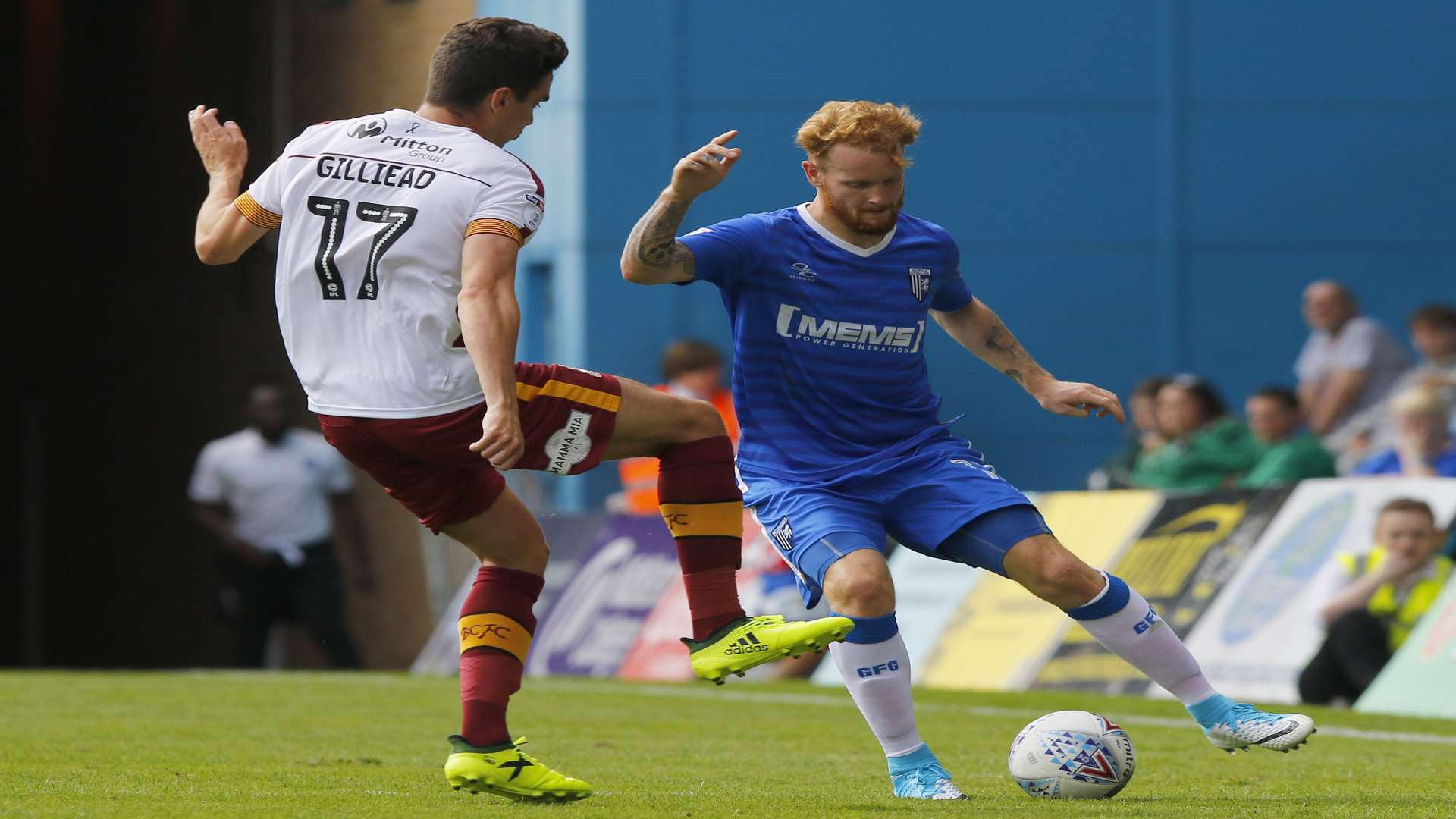 Gillingham's Connor Ogilvie on the ball. Picture: Andy Jones