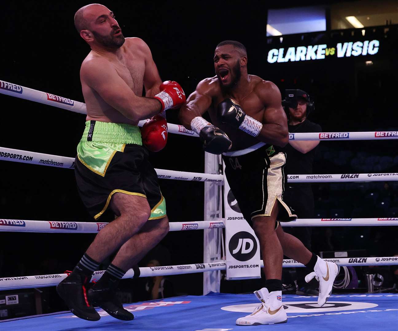 Gravesend's Cheavon Clarke knocks out Toni Visic. Picture: Mark Robinson/Matchroom Boxing
