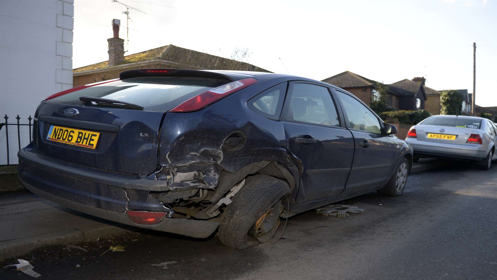 The runaway driver careered into a Ford Focus before smashing into a wall