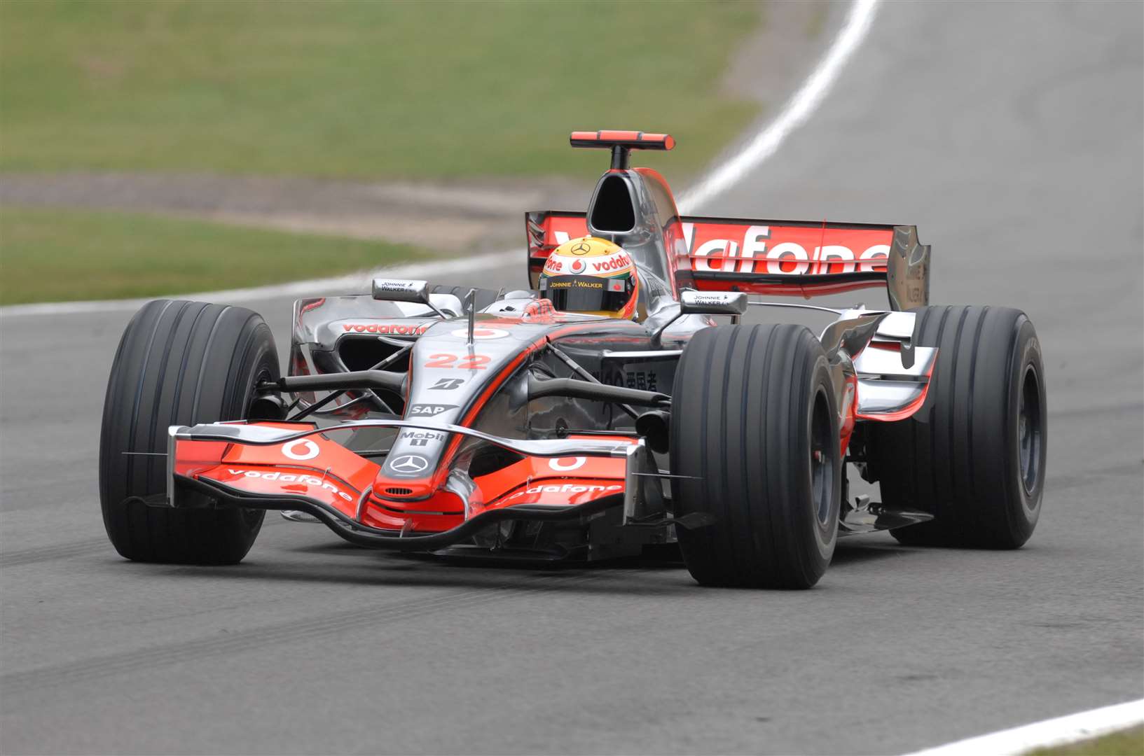 Formula 1 star Lewis Hamilton performing demonstration laps at Brands Hatch in 2008, when he visited the circuit for the British round of the DTM German touring car championship. Picture: David Antony Hunt
