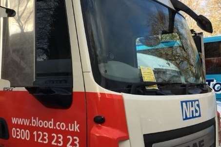 People came to this ticketed truck to donate blood