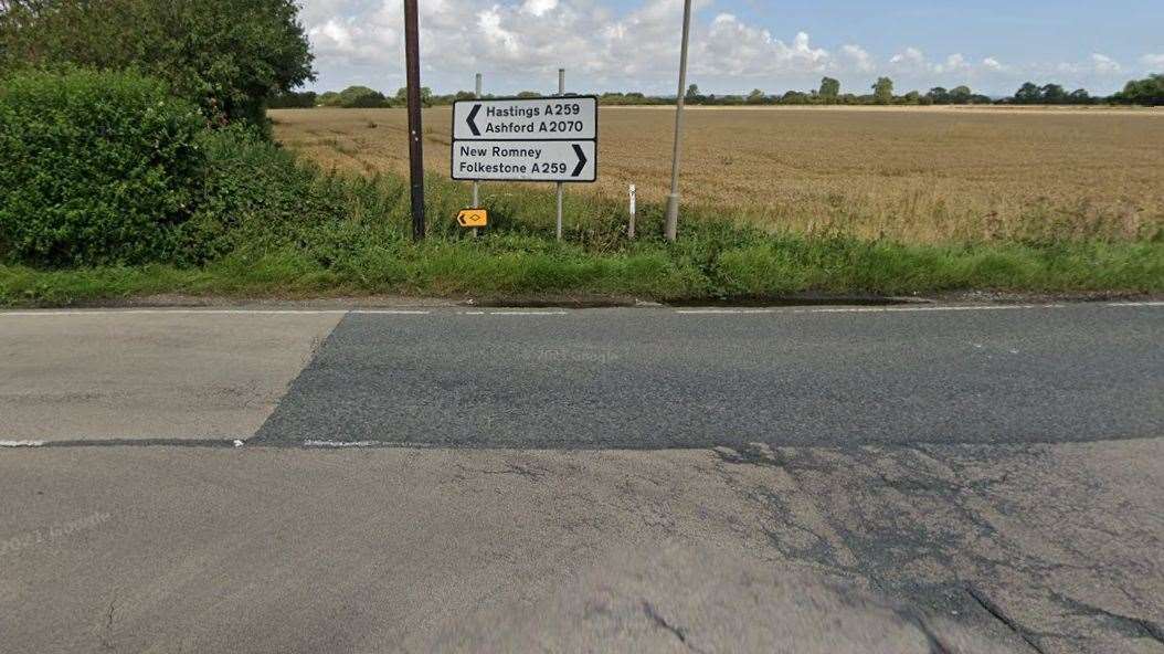 The A259 on Lydd Road, near New Romney, was closed for over an hour after a crash Picture: Google