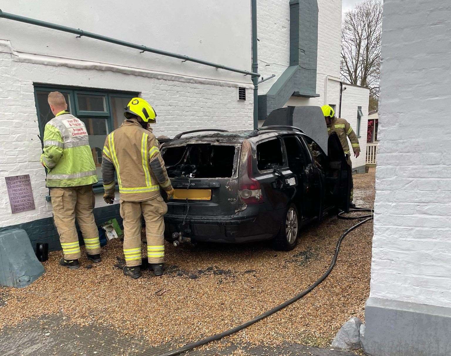 A Volvo was heavily damaged after the blaze