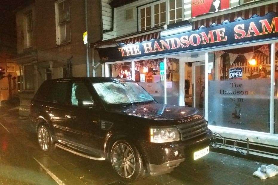 The Range Rover smashed into a traffic light outside The Handsome Sam Picture: Chris Williamson