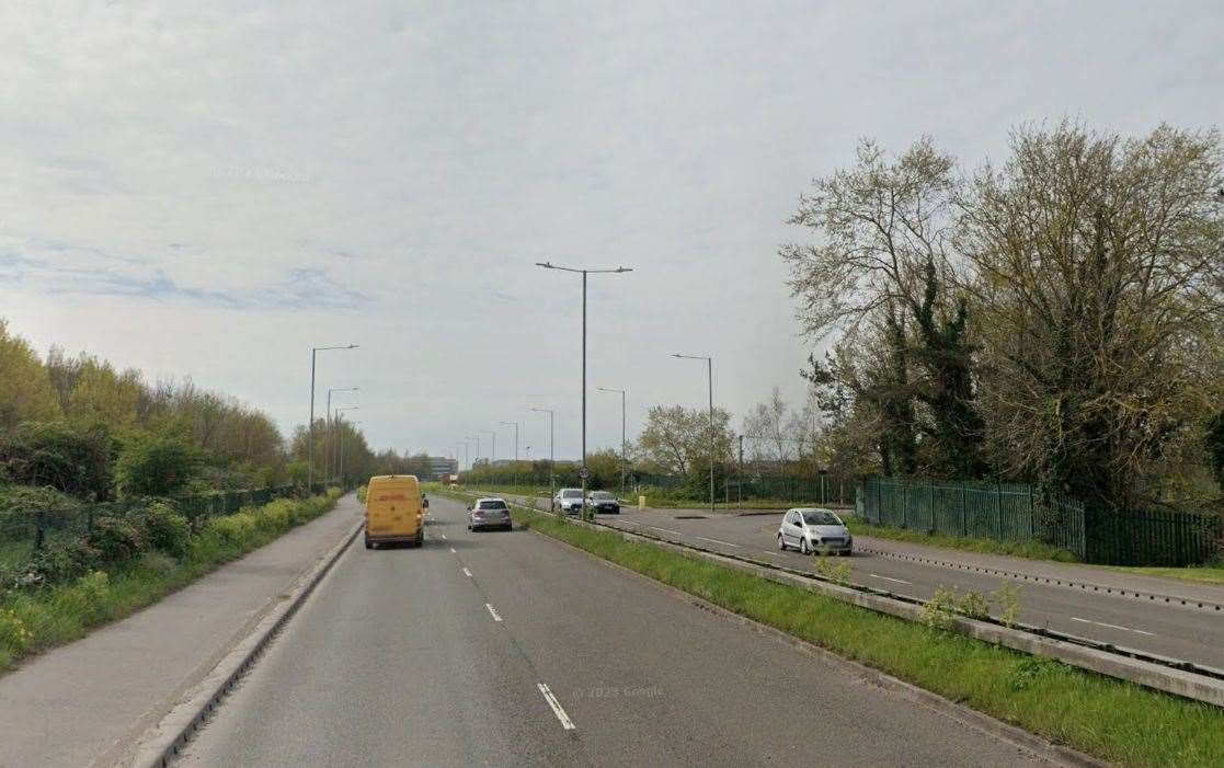A motorcyclist has been taken to hospital following a collision with a lorry on the A256 in Richborough. Picture: Google
