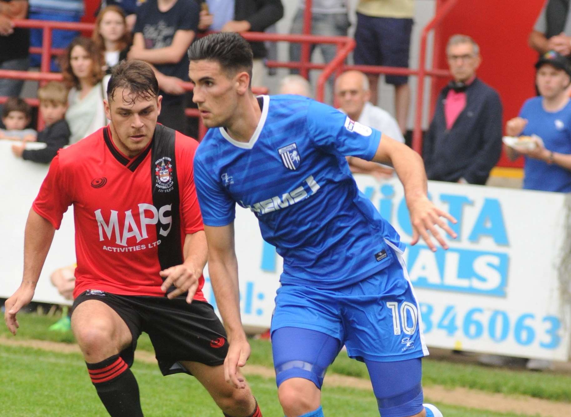Conor Wilkinson scored twice for Gillingham at Chatham Picture: Steve Crispe
