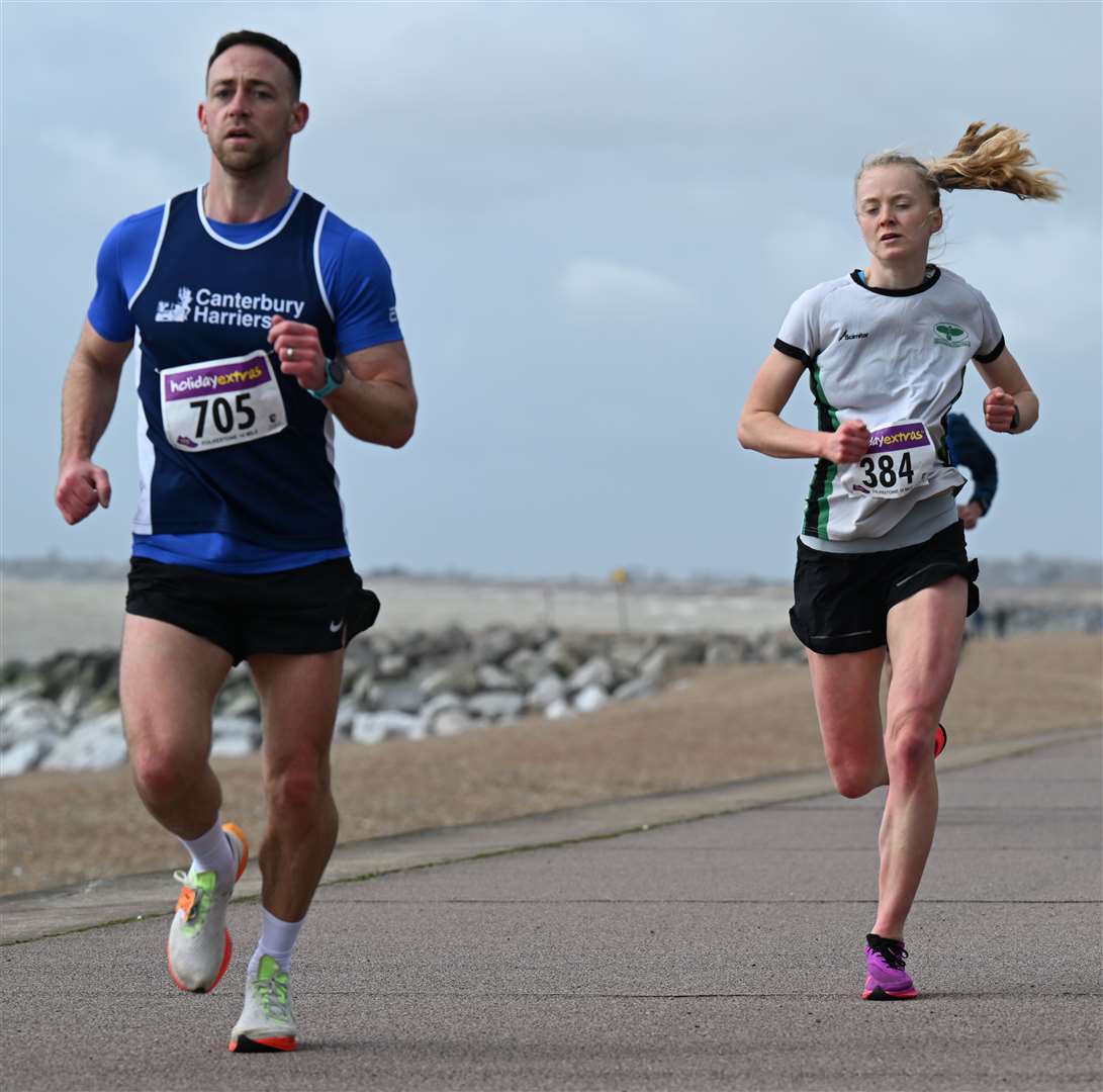 Aaron Stokes of Canterbury Harriers (No.705) alongside Maidstone Harriers' Charlotte Johnston (No.384). Picture: Barry Goodwin