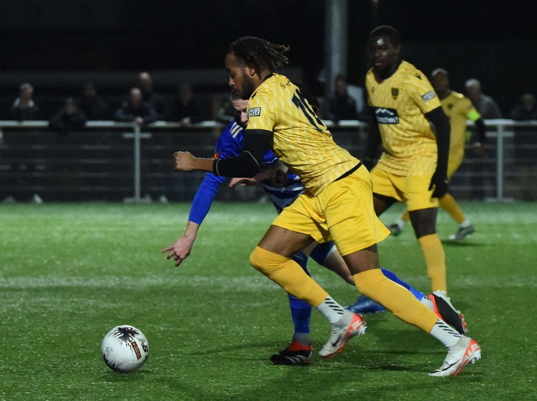 Lamar Reynolds gets down the left for Maidstone. Picture: Steve Terrell