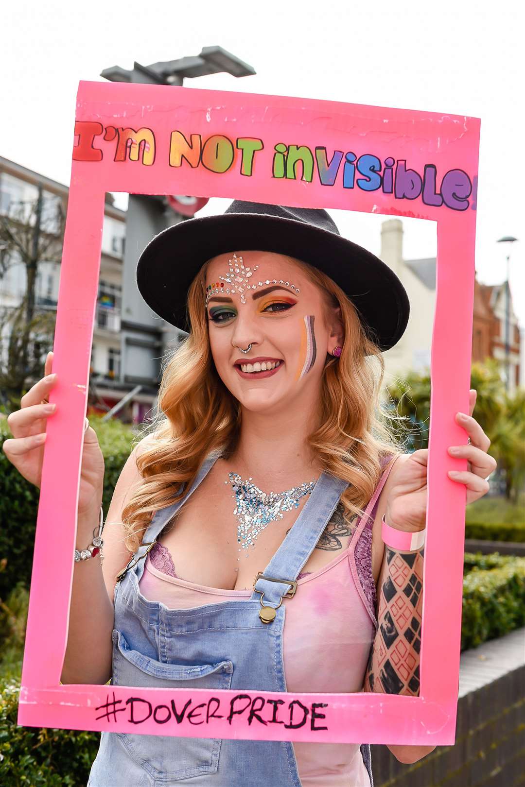 Maria Voiss from Dover in her selfie frame, Dover Pride 2019. Picture: Alan Langley.