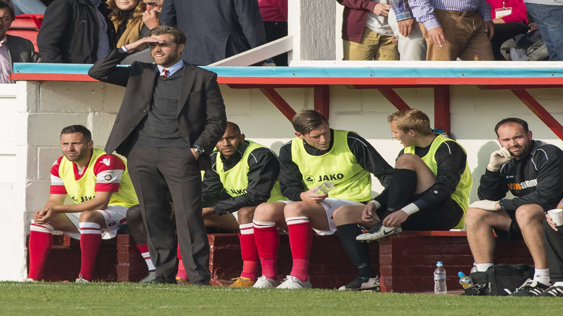 Daryl McMahon in his technical area during Ebbsfleet's 1-0 defeat to Maidstone Picture: Andy Payton