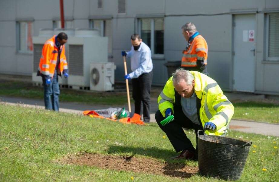 The wildflower planting gets under way at Allington Waste Incinerator