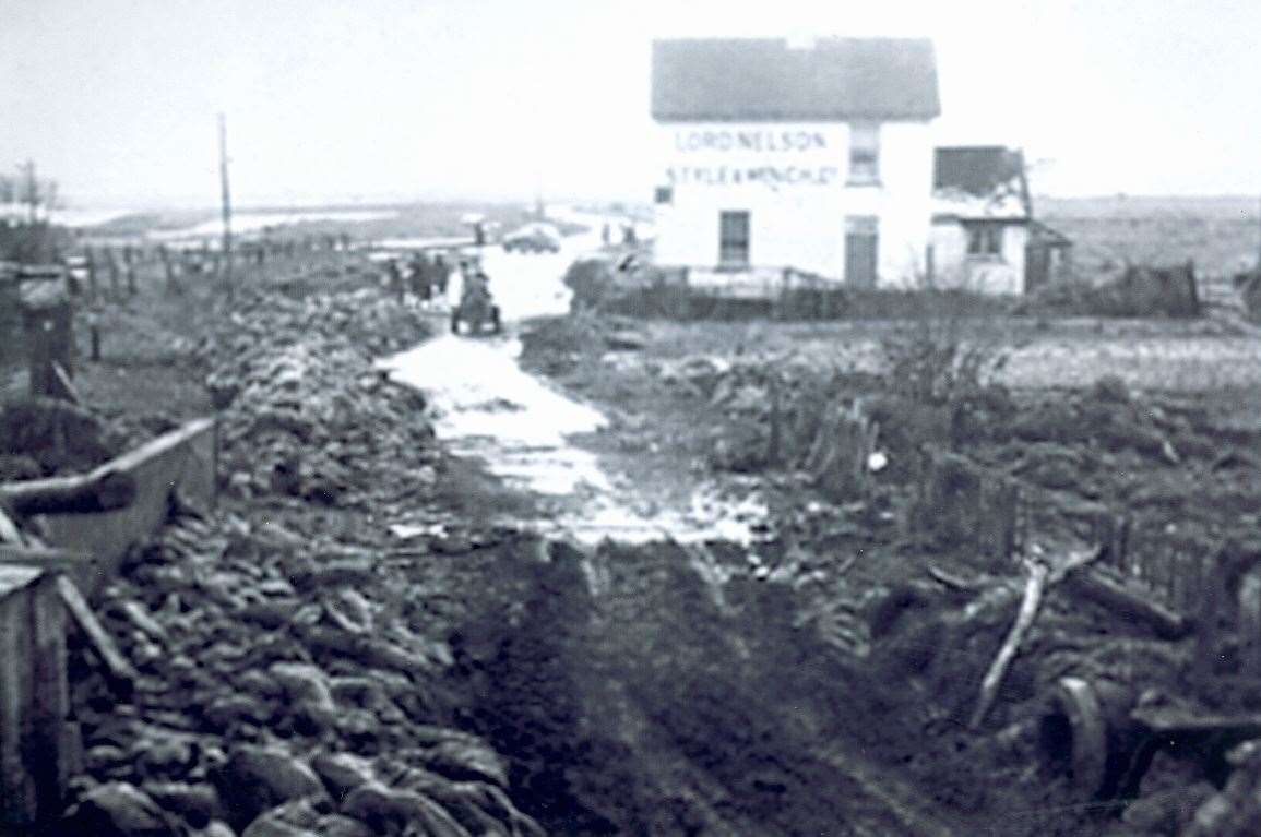 The Lord Nelson pub at Iwade (since demolished) after the flood