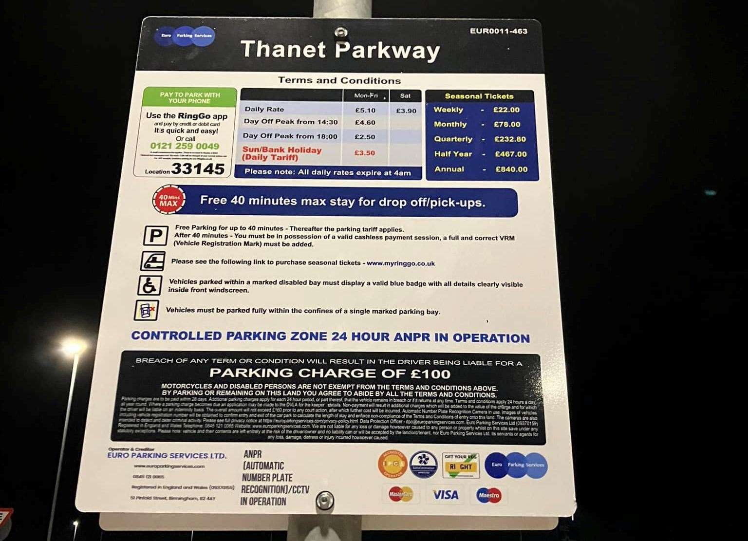 Parking charges have begun at Thanet Parkway. Picture: Sara Austin