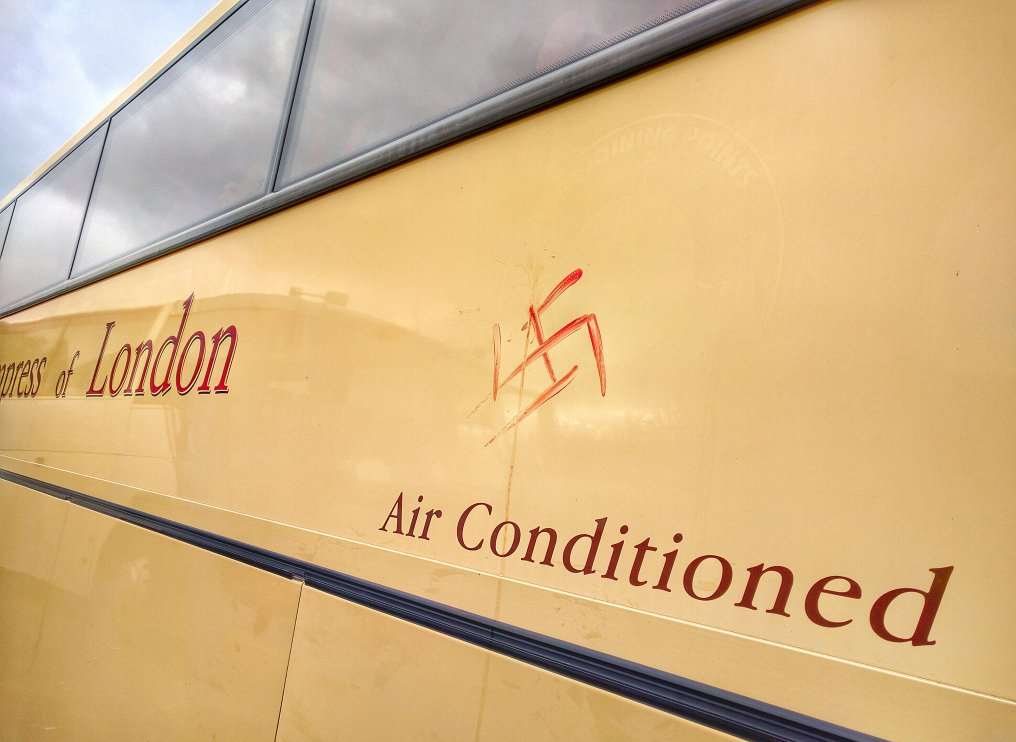Coaches were vandalised at the motorway services. Picture: @bat020