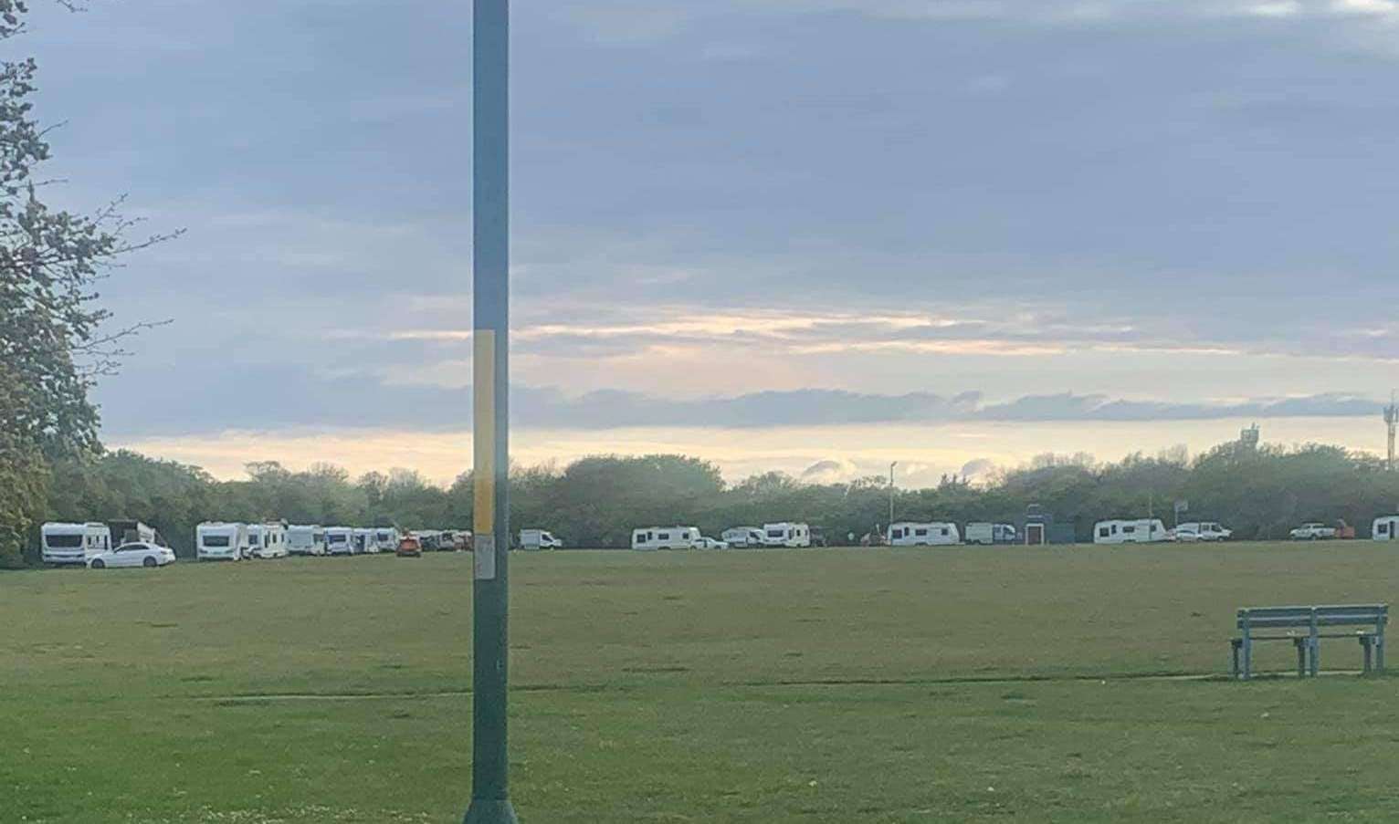 Travellers pitched up on Hythe Green. Picture: Darren Hughes