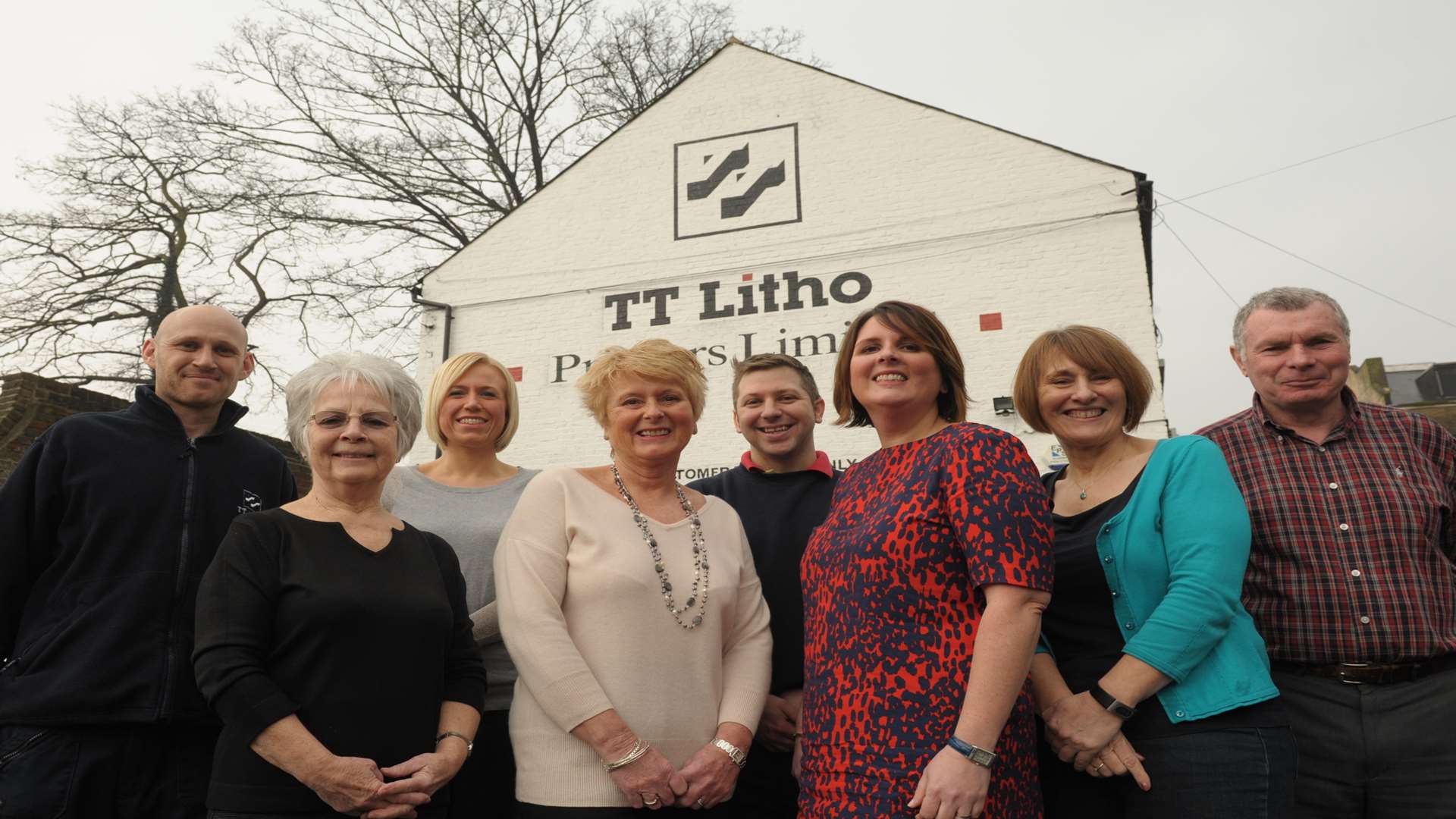 TT Litho, Corporation Street, Rochester. Lucy Fogarty and Sue Fogarty (centre) with staff.