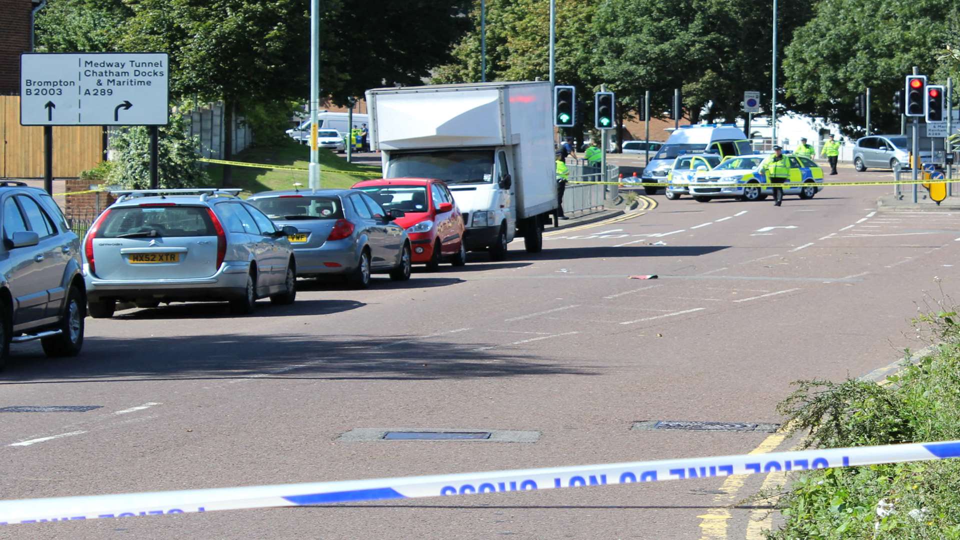 Medway Road, in Gillingham, cordoned off after a cyclist was knocked down