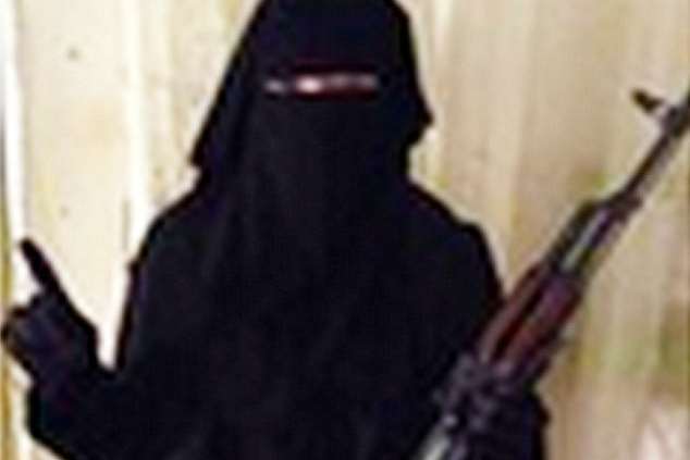 This picture posted to twitter account attributed to Umm Hussain al-Britani, shows a female fighter holding an AK-47.
